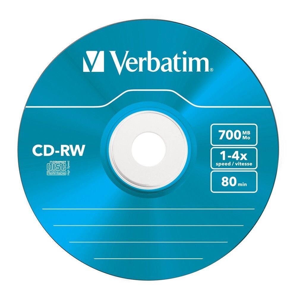 Verbatim CD-RW 700MB Rewritable Discs – 20 Pack, Assorted Colors | 2X-12X Speed, Lifetime Warranty