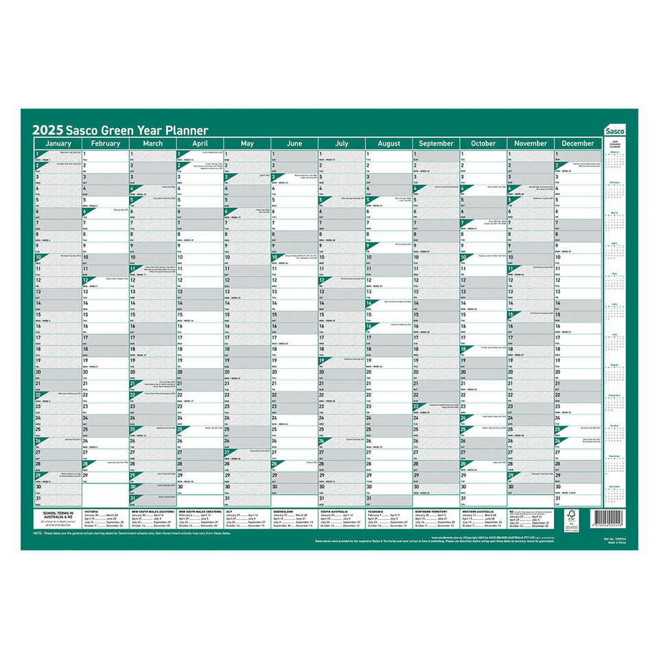2025 Sasco Green Wall Planner (500X700Mm)