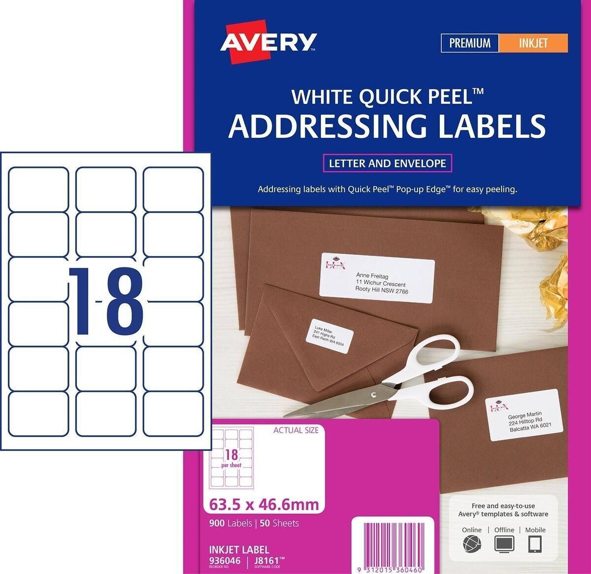 Avery 936046 Quick Peel White Address Labels With Sure Feed 63 5mm