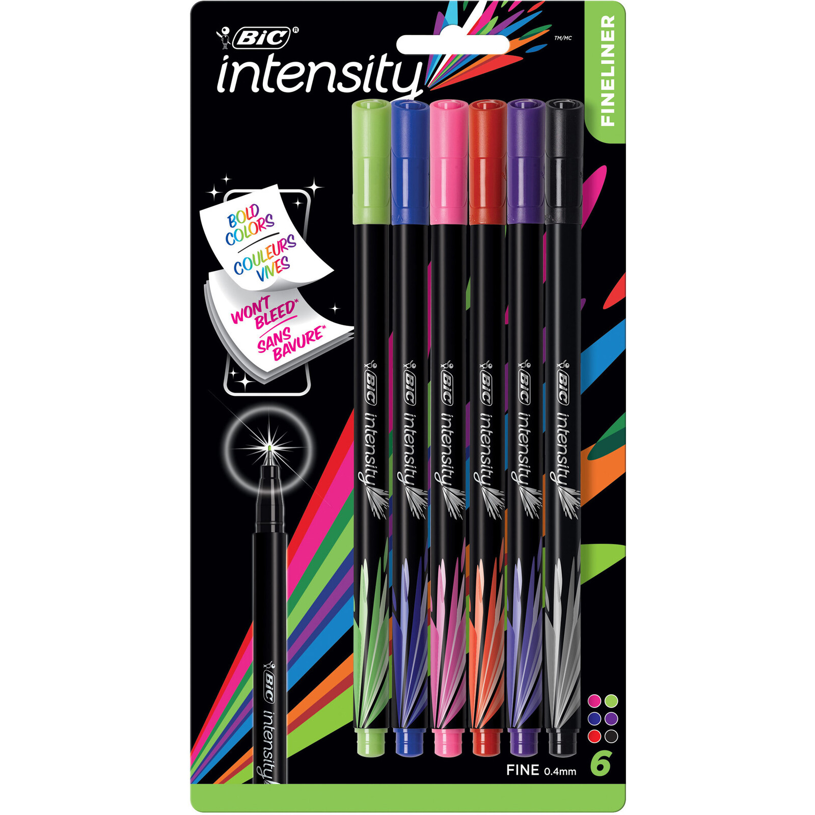 BIC Intensity Fineliner Marker Pen, Assorted Colors, 20 Pack