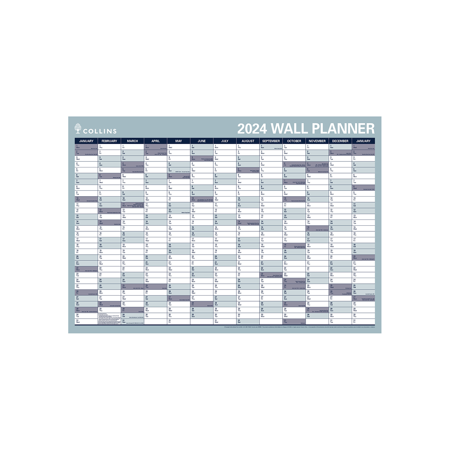 2023 Collins Laminated Double Sided Roll Up Wall Planner 686 X 990Mm