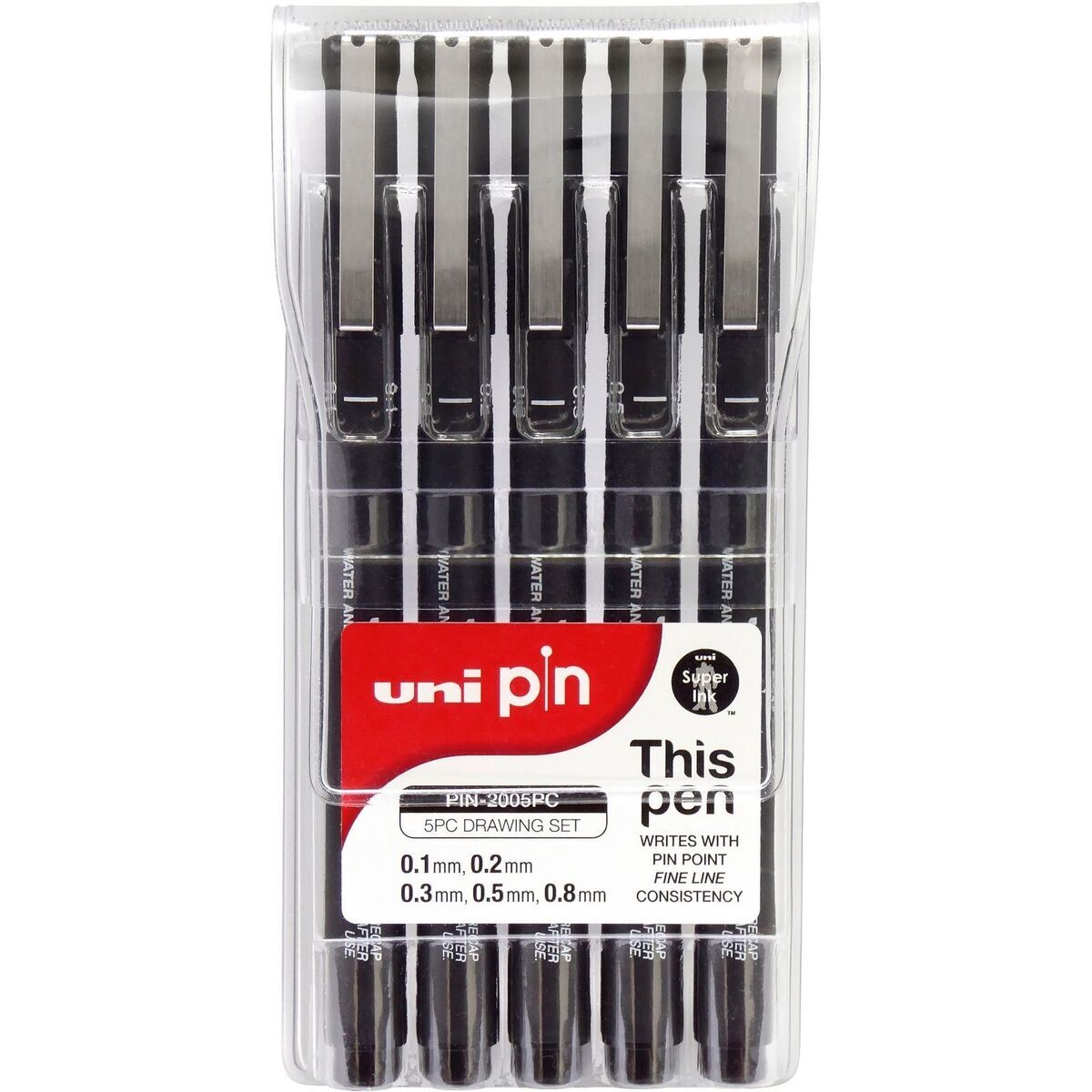 Pin Drawing Pens/6 Assorted Tip Sizes, Uni Pin Technical Fineliner Pens,  Pack of 6 Assorted Tip Sizes, Black Ink