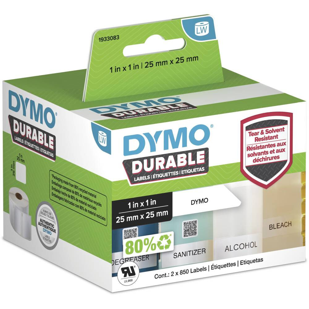 DYMO 1933083 Durable Multi Purpose Labels 25 X 25mm White 2 Rolls Of 850 DYMO 1933083 Durable Multi Purpose Labels 25 X 25mm White 2 Rolls Of 850