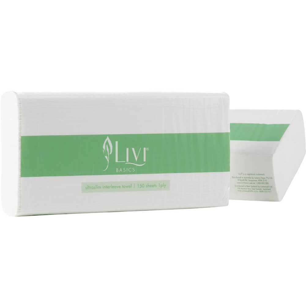 LIVI BASICS ULTRASLIM HAND TOWEL 1 Ply 150 Sheets Box of 16
