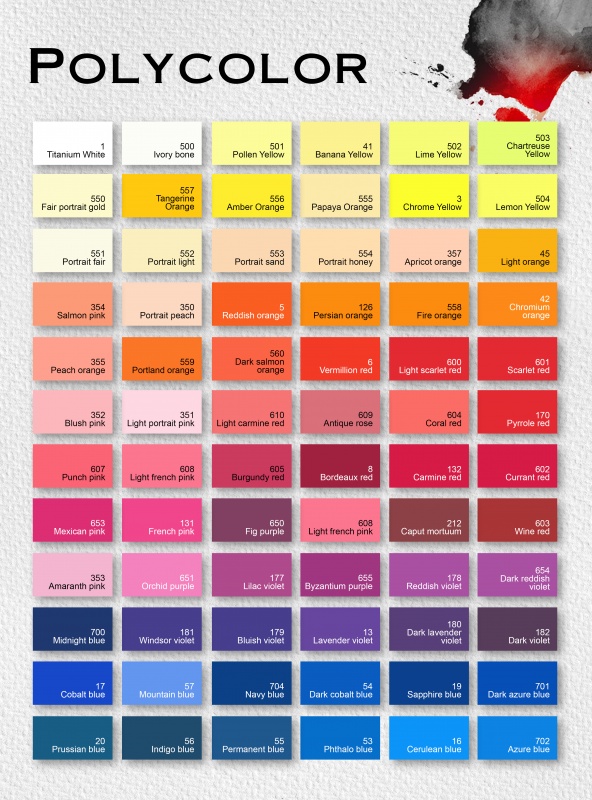 KO I Noor Polycolur Colour Chart 