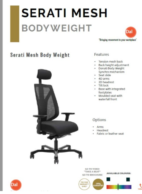 Serati Mesh chair features and specifications