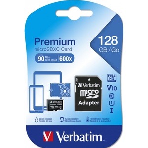 Verbatim Premium Micro SDXC Memory Card With Adaptor Class 10 U1 128GB Black
