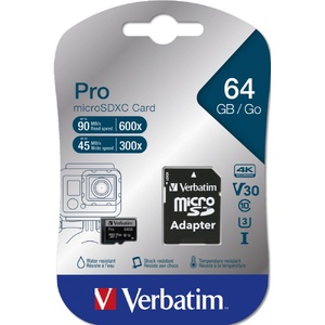 Verbatim Pro Micro SDXC Memory Card Class 10 UH 64GB Black