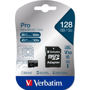 Verbatim Pro Micro SDXC Memory Card Class 10 UHS-3 128GB Black