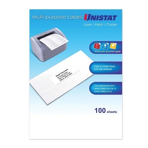 Unistat Laser/Inkjet/Copier Labels 20Up 98 X 25.4Mm White