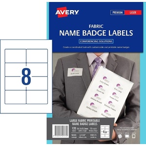Avery 959171 White Fabric Name Badge Labels 86.5Mm X 55.5Mm Laser Removable 8 Per Sheet 15 Sheets Per Pack