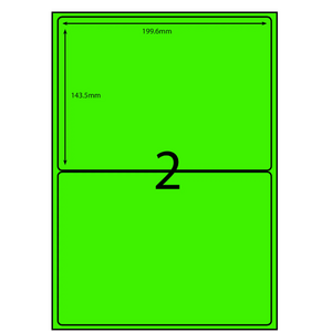 Laser Copier Labels Fluoro Green 199.6mmx143.5mm 2 Per Sheet (compatible with L7168) | Pack 100