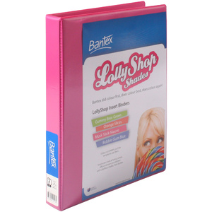 BANTEX LOLLY SHOP INSERT BINDER PVC A4 2D Ring 25mm Musk Stick Pink