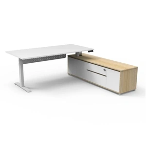 Rapidline Boost+ Executive Desk + RHS Cabinet+Panel 2020W x 1936D x 620-1270mmH Oak/Wht