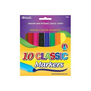BAZIC JUMBO WATERCOLOUR MARKERS Classic Assorted Pack of 10