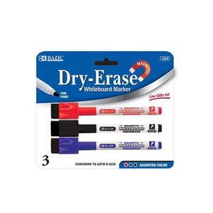 BAZIC DRY ERASE WHITEBOARD MARKER Fine Tip Assorted Pack of 3