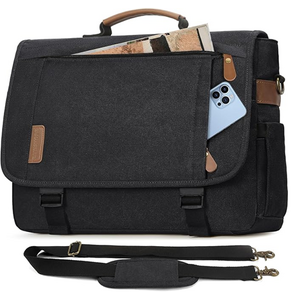 Water Resistant Retro Canvas Laptop Messenger Bag 17" Black