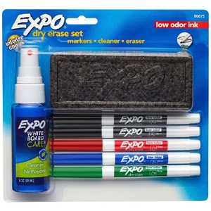 Expo Fine Dry Erase Whiteboard Markers Starter Set | 5 Markers + Cleaner + Eraser