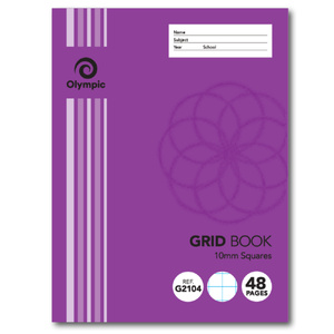 OLYMPIC GRID EXERCISE BOOKS G2104 48Page 10mm Quad 225x175mm