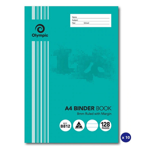 TUDOR & OLYMPIC BINDER BOOKS A4 128pg 8mm Ruled with Red Margin B812